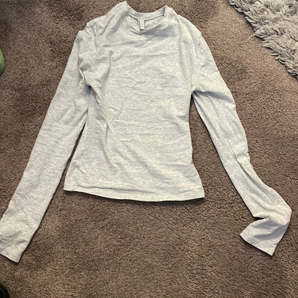 SKIMS heather grey cotton stretch long sleeve shirt